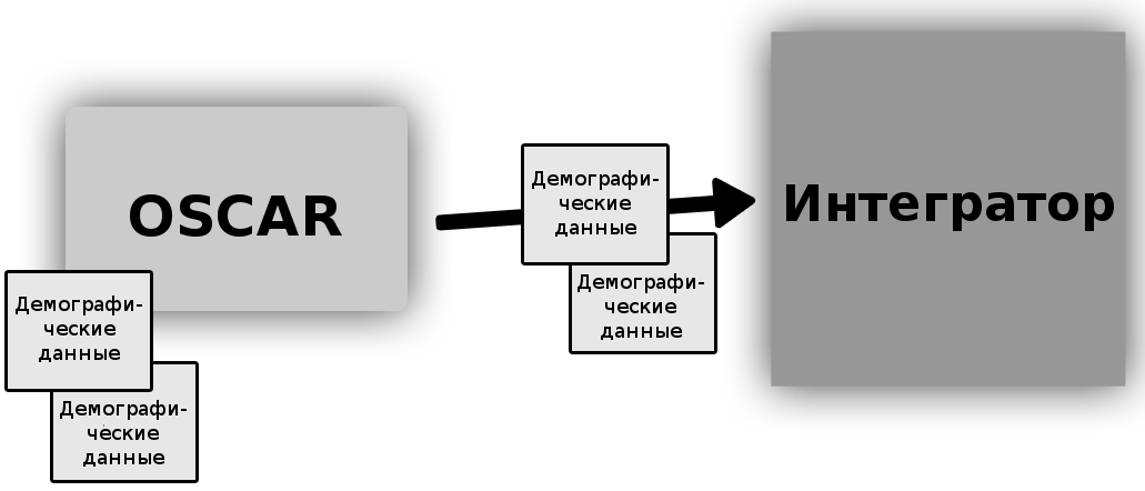 Демографическая информация и соответствующие данные отправляются интегратору в процессе передачи данных из домашней клиники. Хранящаяся на интеграторе запись может быть не полным представлением записи из домашней клиники, так как система OSCAR позволяет выбрать вариант отправки данных пациента не в полном объеме.