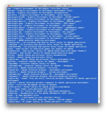 Результат выполнения команды apt-cache search opengl
