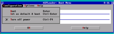Меню Configuration загрузчика ASPLoader