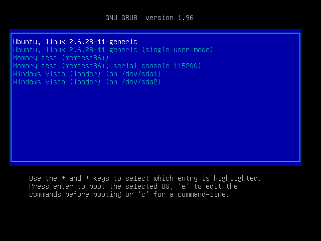 меню GRUB 2 
