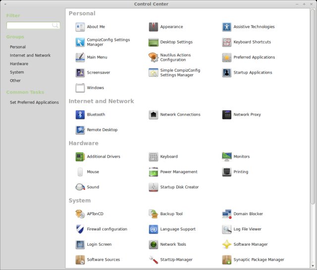 Control Center в Linux Mint