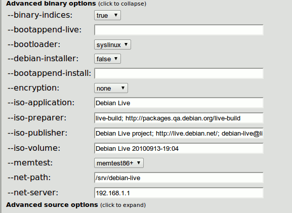 Debian Live Project: настройки Binary