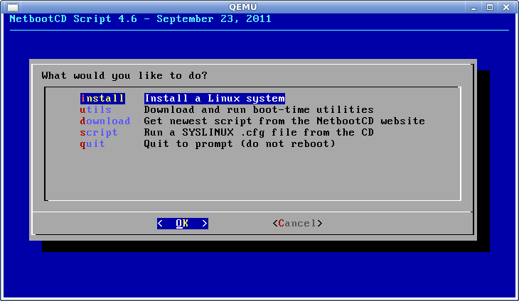 Главное меню NetbootCD