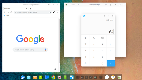 Google Chrome, GNOME Archive Manager и Deepin Calculator